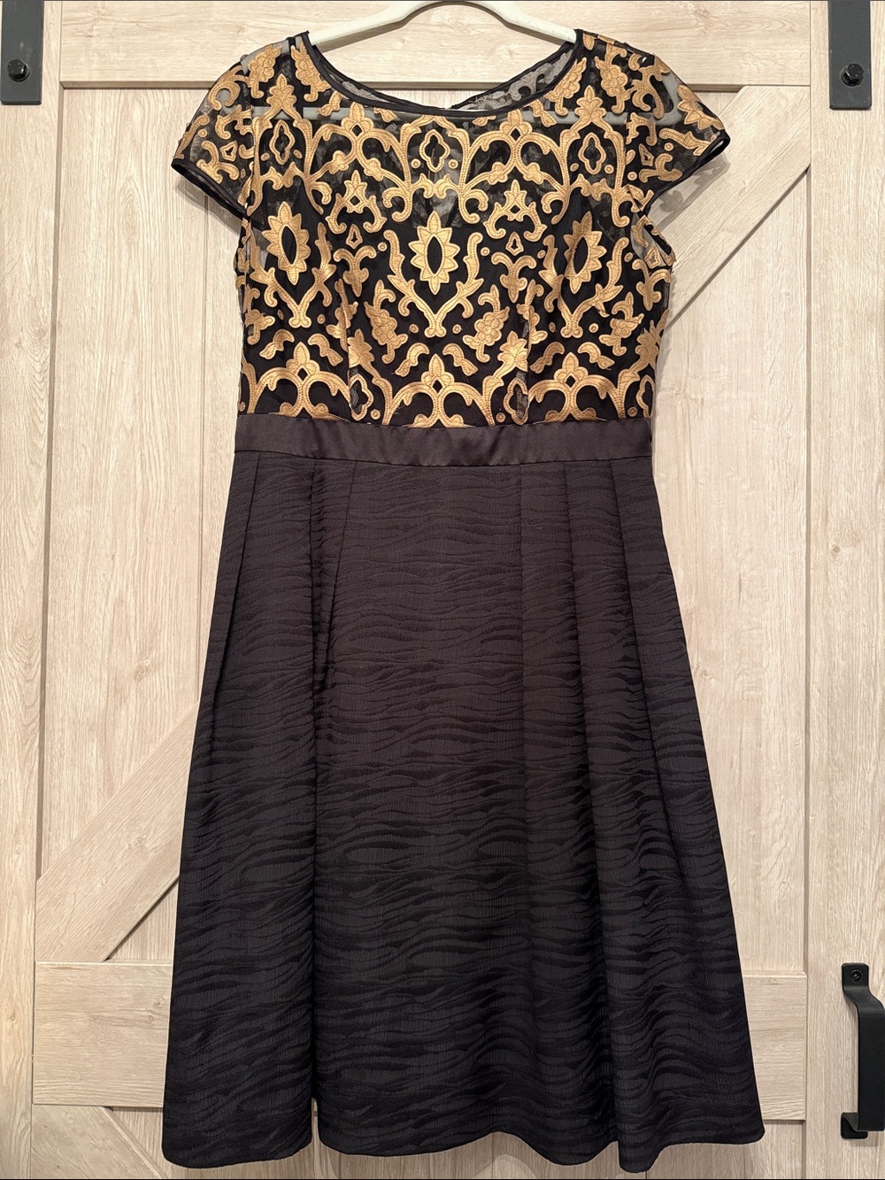 Adrianna Papell Black Dress with Gold Embroidered Bodice
